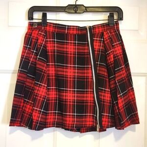 Punk 90s Dogpile Plaid Pleated Mini Skirt with Zipper Detail Size S/27" Tartan